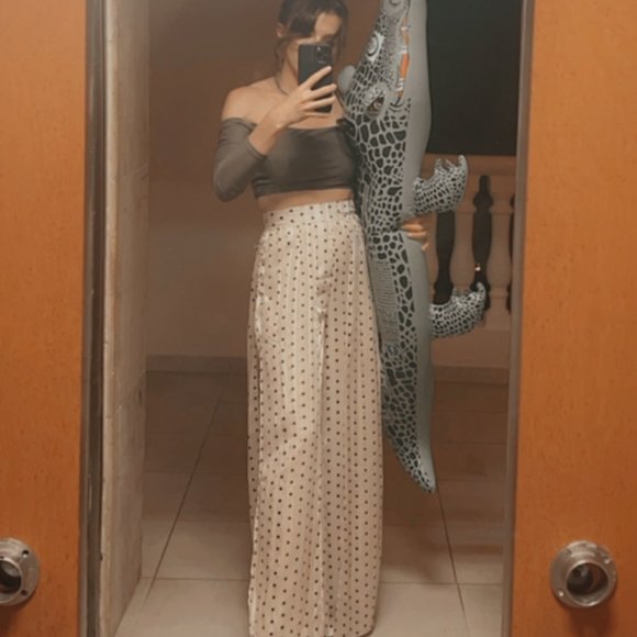 Long polka-dot pants with flowing panels - Picture 2 of 4